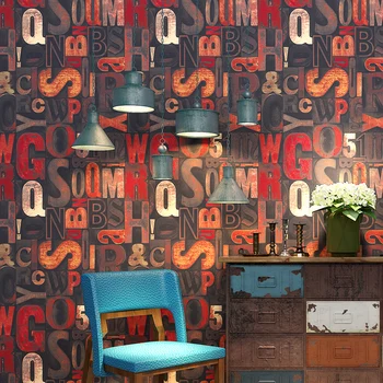 

Retro Fashion English Letters 3D Printing Wall Paper PVC Surface Waterproof Bar Restaurant Cafe Home Wallpaper For Walls Roll 3D