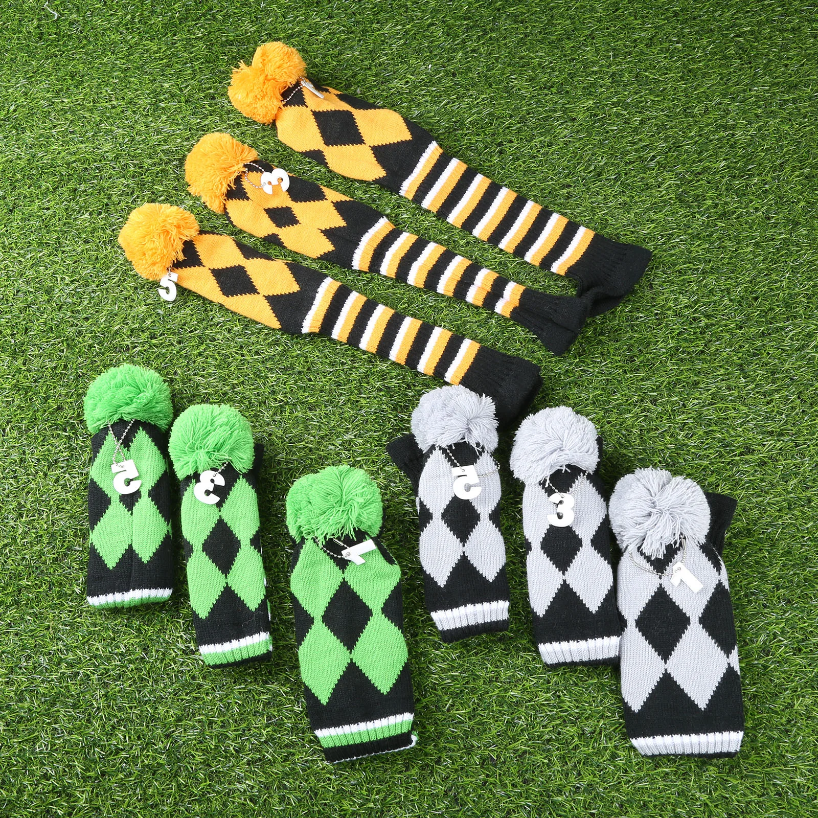 3pcs Kniting Head Covers Wool Pompom Golf Club Headcovers (1 Driver Headcover,3 Fairway Wood