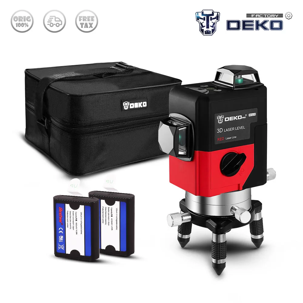 

DEKO LL12 Series 3D Self-Leveling 360 Degrees Rotary Laser Level Vertical & Horizontal Red/Green Line High Visibility Tripod