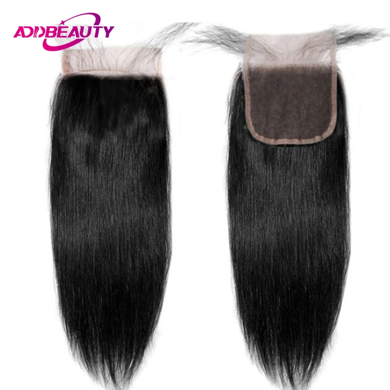 

AddBeauty Straight 4x4 Lace Closure With Baby Hair Virgin Human Peruvian Free Part Natural Color Bleached Knots