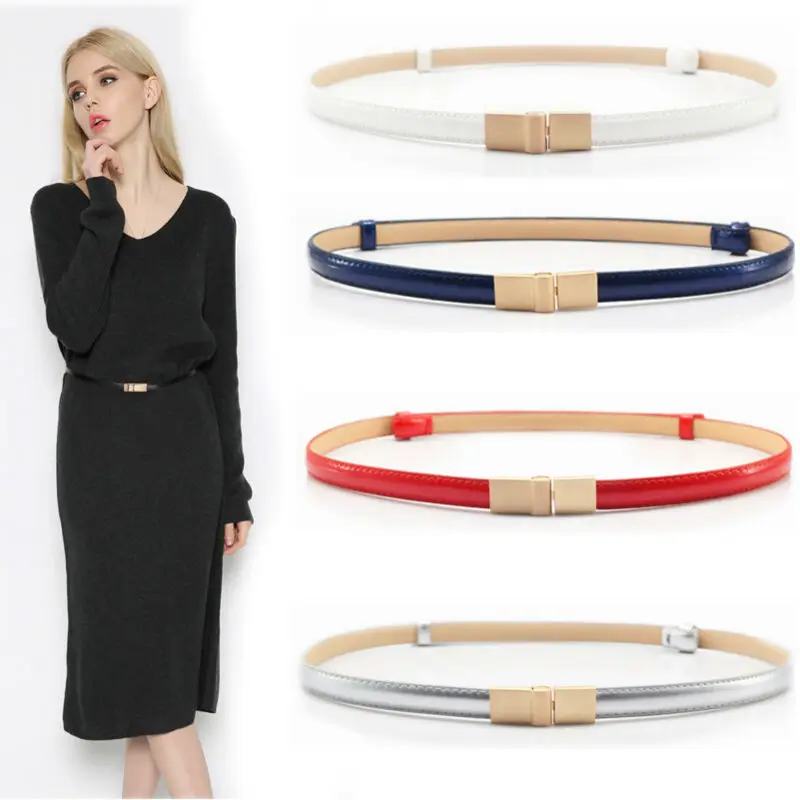 

Hot Sale thin belt decorated skirt waist chain leather fashion wild small belts bright gold buckle dress tide adjustable strap