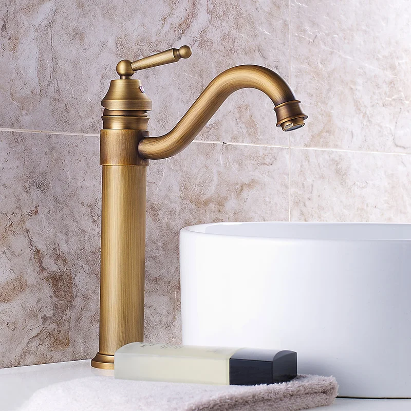 European Antique Rotating Faucet Bathroom High S Tube Mixing Faucet