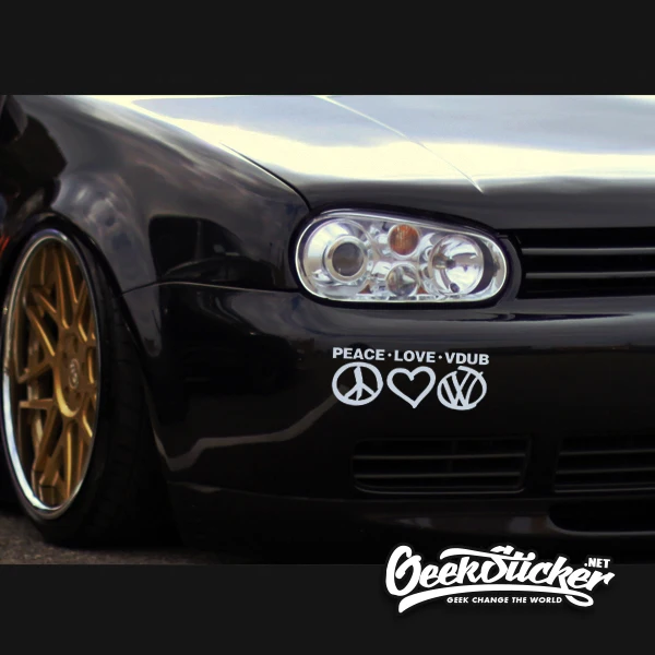 Автомобильные светоотражающие наклейки Peace Love VW черно белые на окна hellafпышного