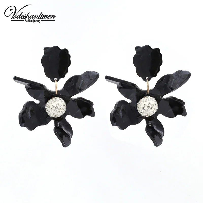 Vodeshanliwen 2018 Fashion Acrylic Flower Big Earrings For Women Party Statement Design Bohemia Resin Jewelry | Украшения и