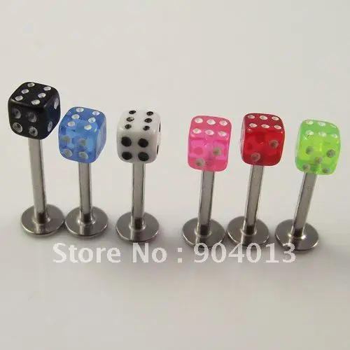 

100pcs free shipping mixed colors Fashion acrylic lip ring Labret ring body jewelry mixed colors dice ball