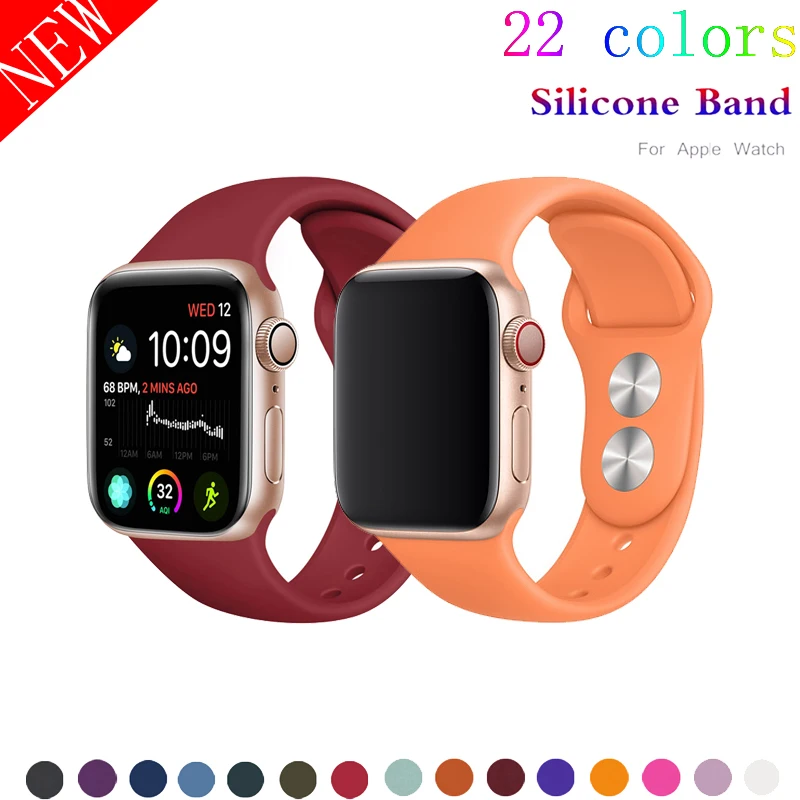

sport silicone strap for apple watch 4 band 44mm 40mm 42mm 38mm bracelet rubber watchband for iwatch 3/2/1 belt&metal buckle