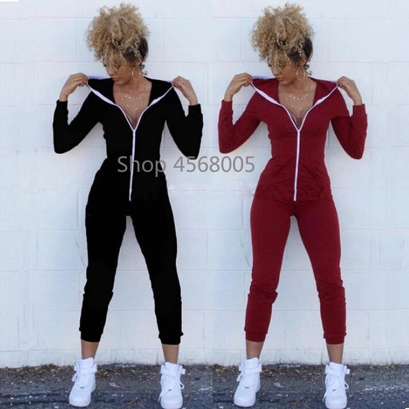 

hirigin Sexy Women Sports Jumpsuit Long Sleeve Solid Hoodies Jumpsuits Playsuit Autumn Spring Gym Fitness Yoga Outfit Clothes