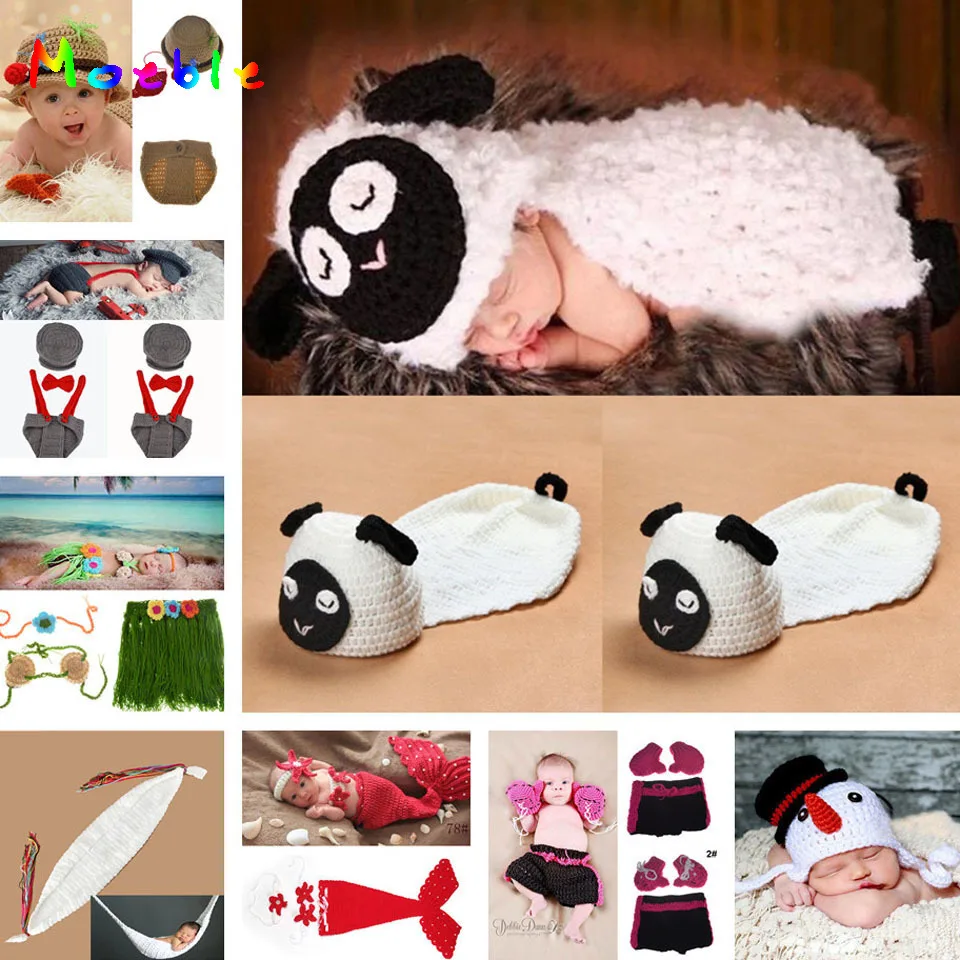 Lovely Lamb Baby Crochet Photo Props Infant Hand Crochet Hats Baby