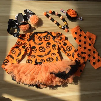 

2020 free shipping baby girls outfits halloween baby kids halloween sets with necklace headband leg warmers