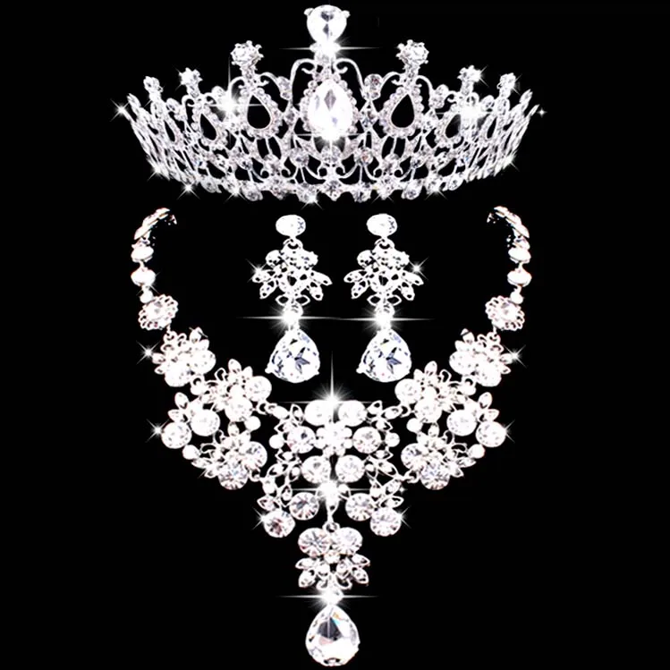 Novo luxo bijoux rhinestone crown brincos colar de jóias conjuntos de jóias mulheres partido jantar de casamento ternos acessórios (1)