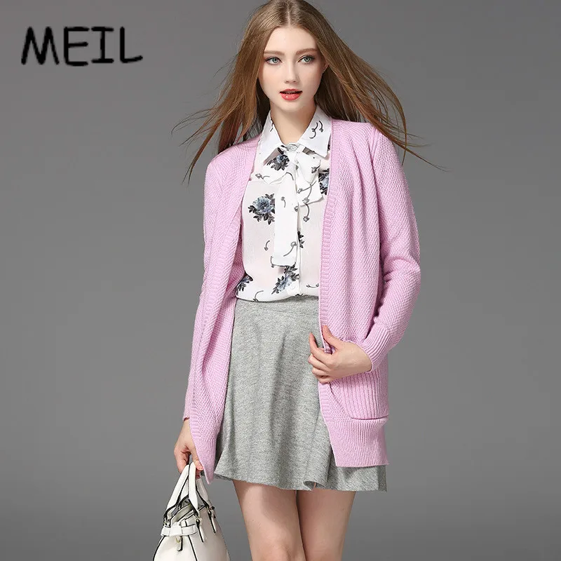 MEIL2017 autumn ladies fashion color knit cardigan all match splitin