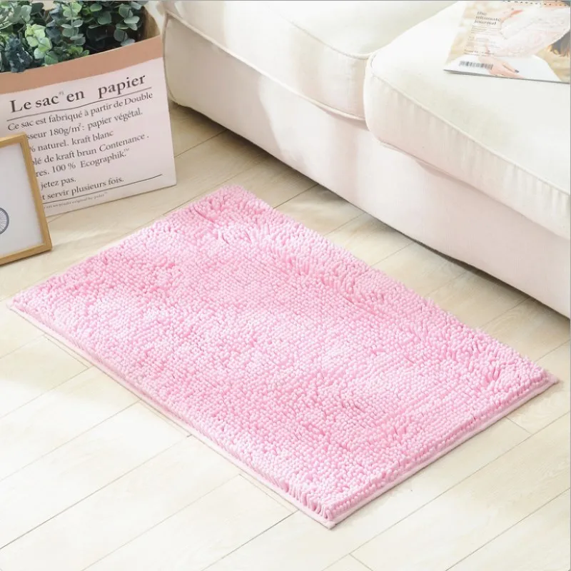 Плюшевый шениловый нескользящий коврик для ванной комнаты, простой ковер, Домашний напольный коврик для ванной комнаты, нескользящий длинный дверной коврик - Цвет: Розовый
