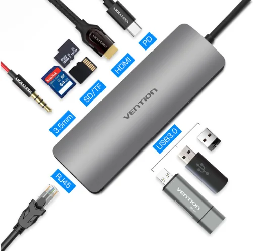 Vention usb-хаб usb type C к HDMI USB 3,0 концентратор Thunderbolt 3 адаптер для MacBook samsung S9 huawei mate 20 P20 Pro USB-C концентратор - Цвет: CGN 9 IN 1