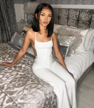 

Solid Nude Sexy Backless White Bandage Jumpsuit 2018 Knitted Bodycon Designer Bandage Jumpsuit