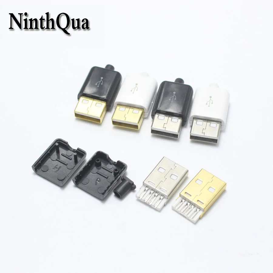 

4pcs USB 2.0 A Male Assembly Adapter Connector Plug jack Black White 3 in 1 USB DIY jack Gold Plated/ nickel Plated