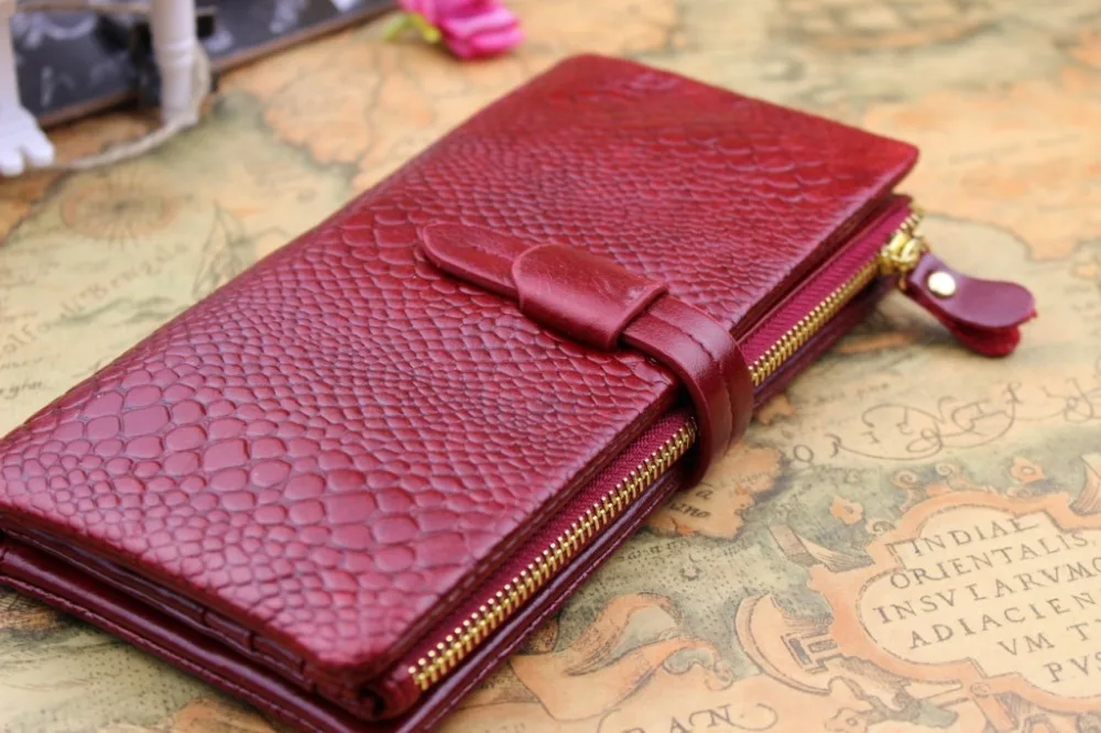 HOT SALE Large capacity zipper coin purse women wallet genuine leather black red wallets ZSC020 ...