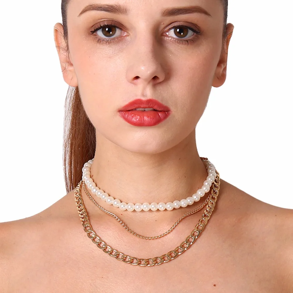 Koraba Fashion Handmade Multi layer Plastic Pearl Choker Fashion Women