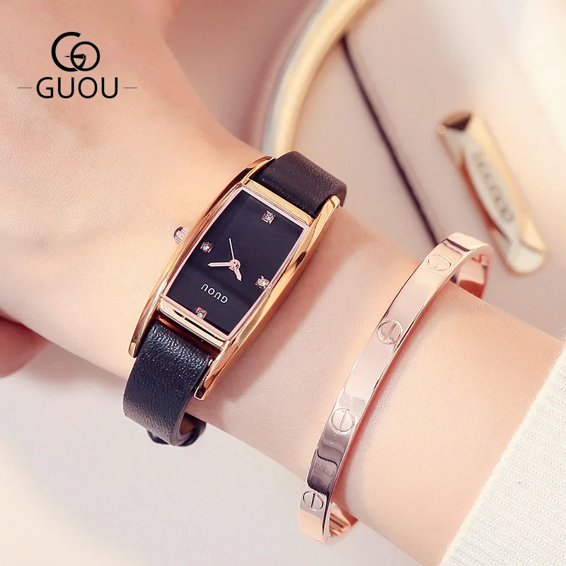 

GUOU Minimalist Simple Fashion Slim Women Quartz Watches Creative Rectangle Unique Ladies Casual Watch Female Dress Watches 8085