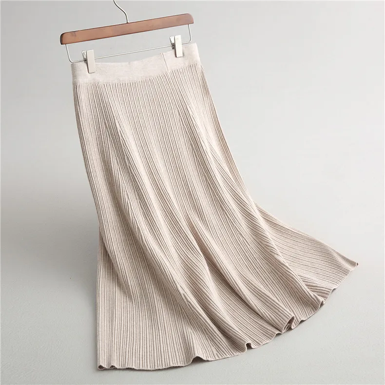

2019 Good Quality Spring Women Skirts High Waist A-Line Knitting Women Midi Skirt Faldas Jupe Femme Saia Women Elegant Skirt