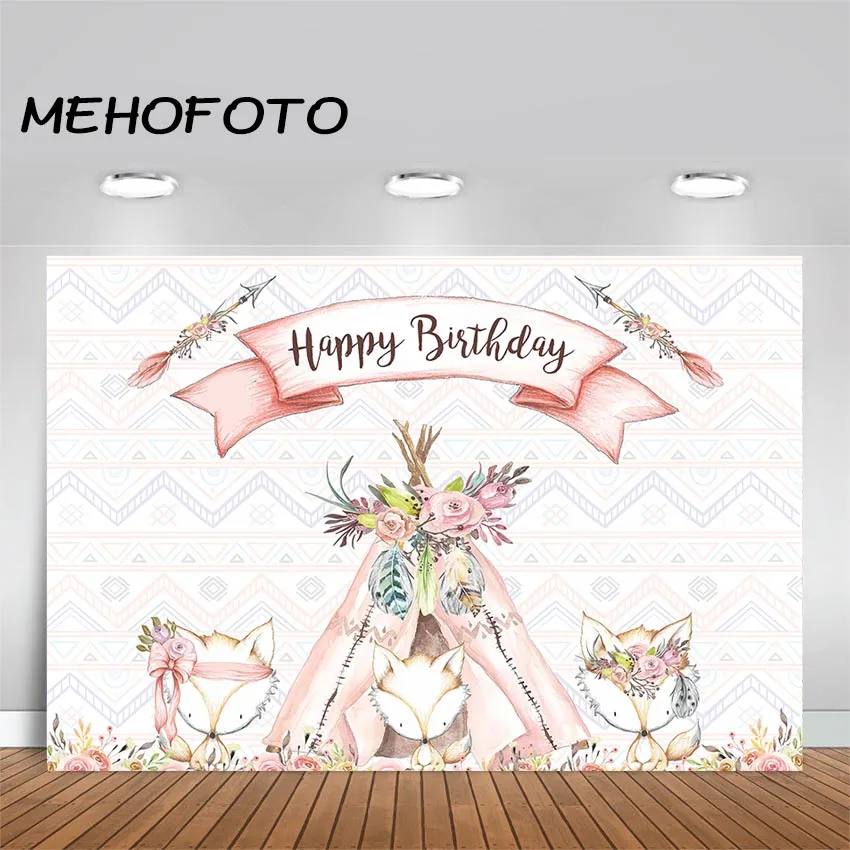 

MEHOFOTO Woodland Birthday Backdrop Boho Teepee Tribal Photography Background Fox Woodland Girl Birthday Party Banner Backdrops