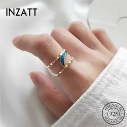 INZATT реального 925 пробы серебристо-голубой эмалью Moon милые ажурное кольцо Fine Jewelry для Для женщин Свадебная вечеринка Bague Роковой режим 2018