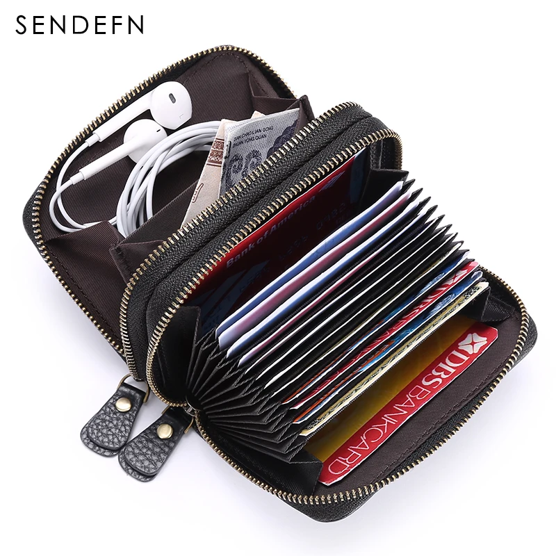 

SENDEFN Split Leather Unisex Business Card Holder Bank Credit Card Case ID Holders Women Multi-card Slot Coin Purse 5210-5