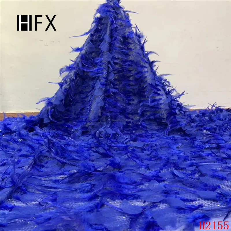 

HFX Luxury feather lace feather fabric Handmade DIY african lace fabric dentelle 5yard for evening party free shipping H2155