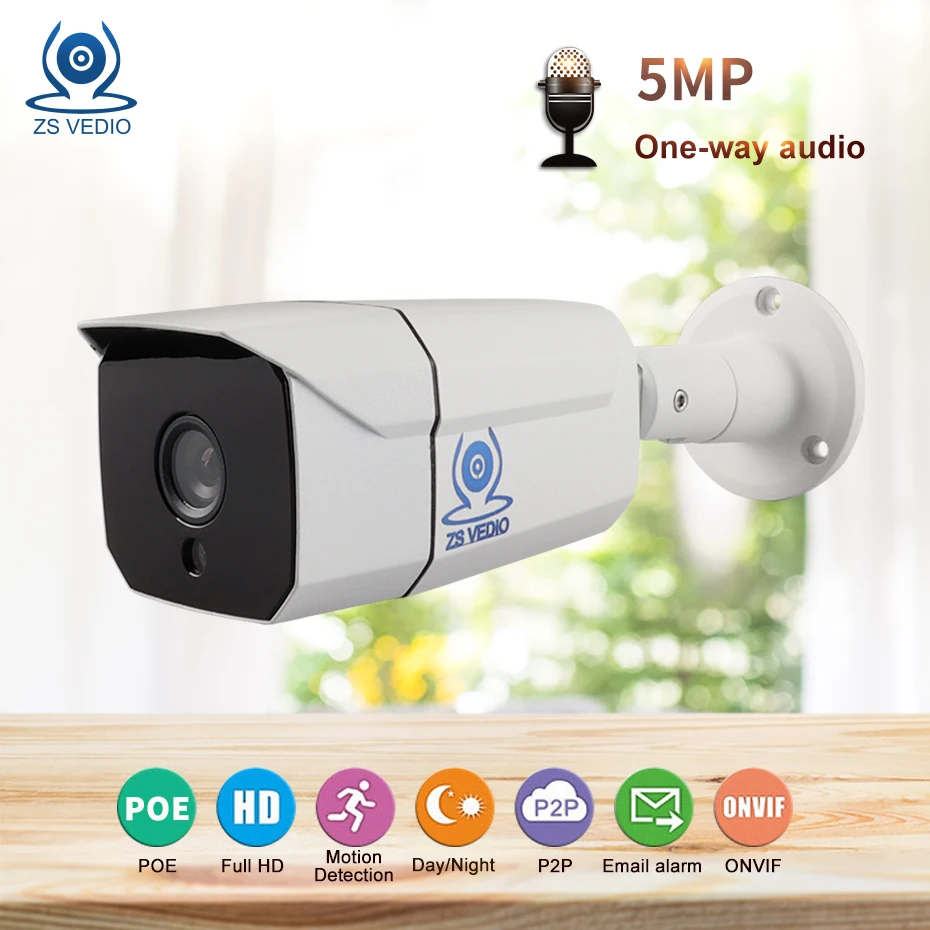 

ZSVEDIO Surveillance Cameras ip camera poe security onvif IP66 5MP H.265 Video Record Full HD Indoor Motion Cut IR Bullet camera