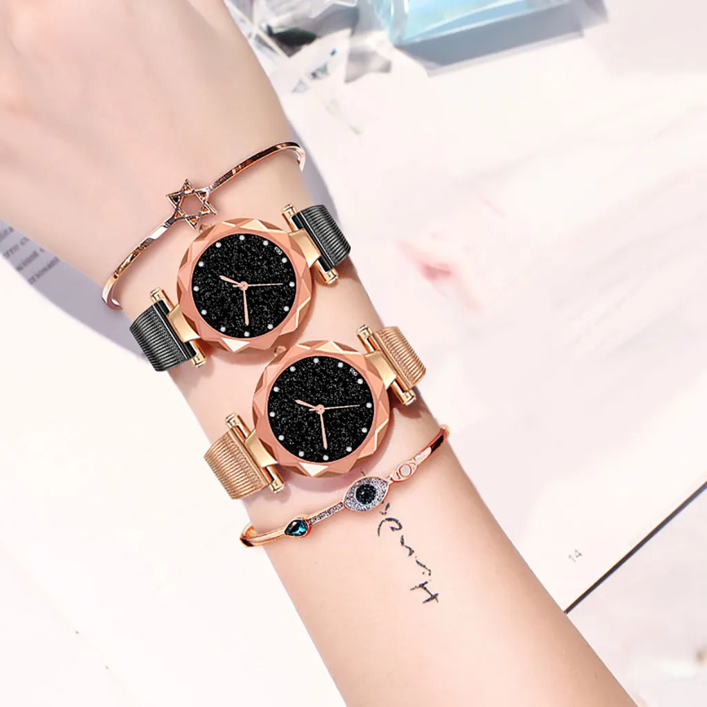 

Ladies With Crystals mujer Women Watch Analog Quartz Starry Sky Wristwatch Large Dial Military Quartz Women Watch