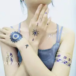 Временные Золотой Серебряный татуировки наклейки голубая Мандала татуировки body art флеш-тату паста Макияж для девочек водонепроницаемый