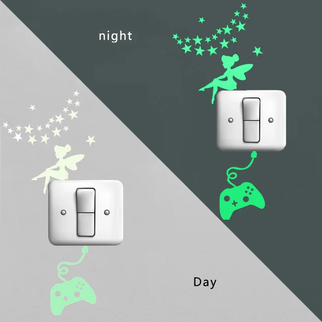 Cartoon Luminous Switch Sticker Glow in the Dark Wall Stickers Home Decor Kids Room Decoration Sticker Decal Cat Fairy Moon Star