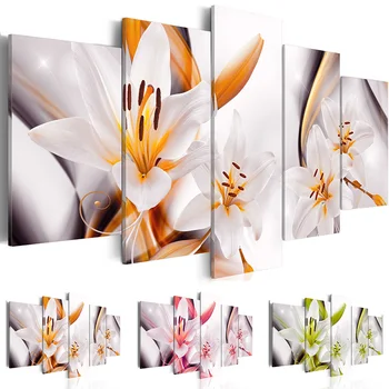 

Lily Flower Canvas Painting Yellower Red Green 3 Color 5 Piece Canvas Painting Poster Living Room Wall Art Decor