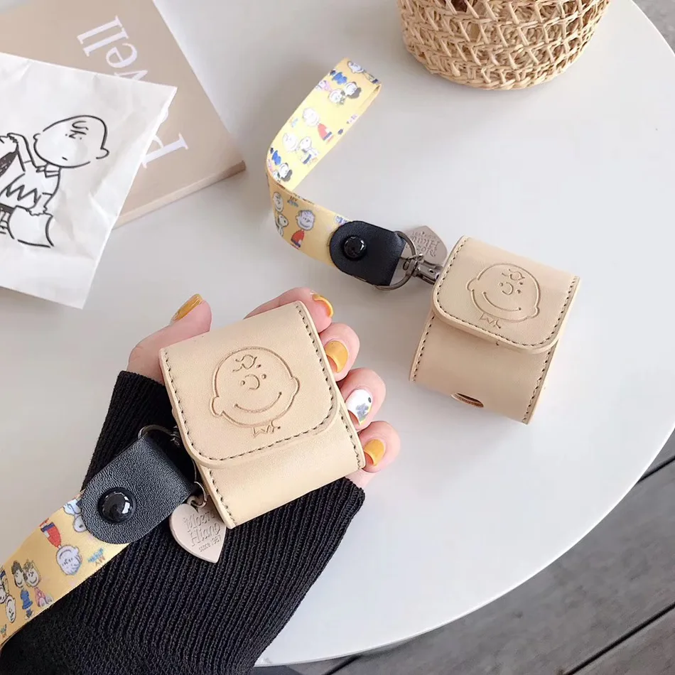 Симпатичные арахис мультфильм шаблон Кожаный Забавный карман для Apple AirPods 1 2 Bluetooth беспроводной чехол для наушников зарядная коробка шнур