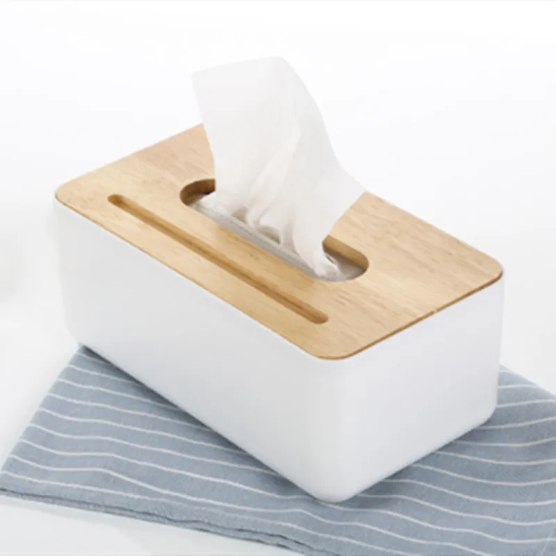  Plastic Tissue Box With Wood Cover Solid Wood Napkin Holder Case Simple Stylish Handkerchief Box Wh