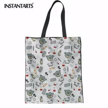 INSTANTARTS модная женская холщовая хозяйственная сумка с рисунком медсестры медведя Льняная сумка для девочек Женская прочная ткань сумка сумки