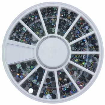 YZWLE 1 Wheel Nail decoration Rhinestone 12 Sizes Black  Multicolor Acrylic Nail Art Decoration Glitter Rhinestones #ZH71