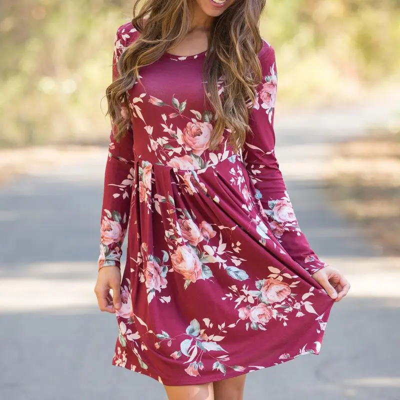 round neck bohemian printed shift dress