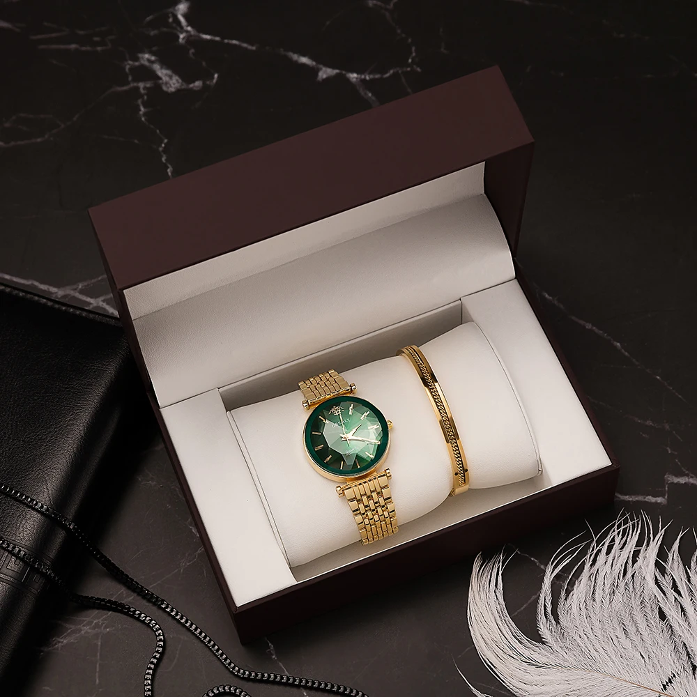 Buy 3PCS GREALY Brand women's quartz watches gold band