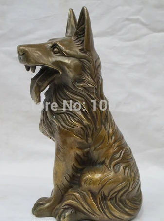 

003313 9.5"Chinese zodiac Feng shui Bronze geomancy wolf dog Shepherd statue