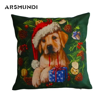

Fashion Christmas Cushion Covers Dog Cat Printed Vintage Animal Home Decorative Pillow Cover Printed Simple Woven 45Cm*45Cm