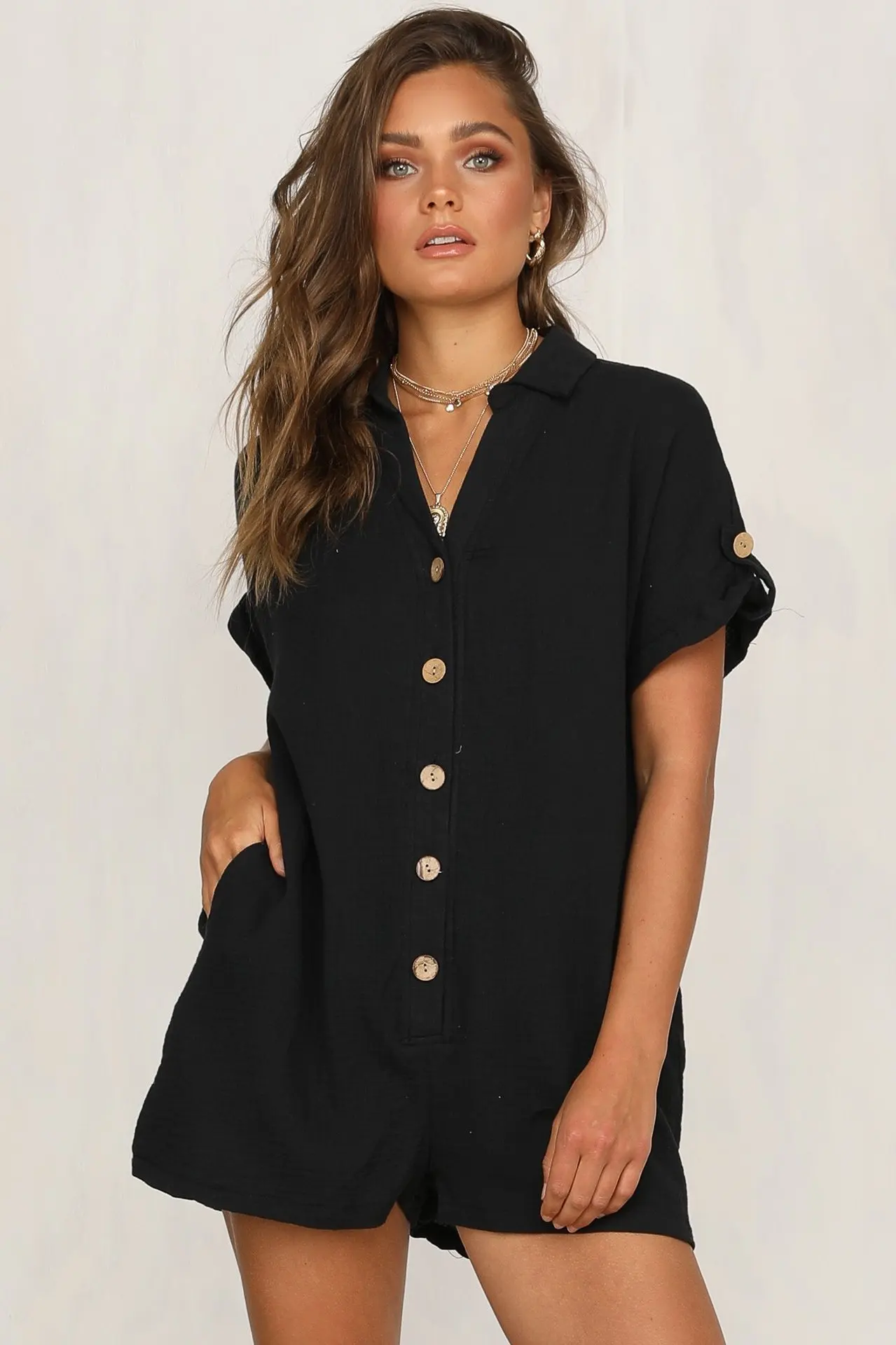 2019, Новая мода V образным вырезом Playsuit Sexy женские шорты боди Boho Белый комбинезон повседневное комбинезон летний стиль свободные пляжные