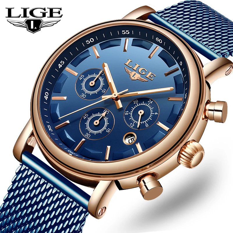

LIGE Watch Men Casual Sport Quartz Clock Mens Watches Top Brand Luxury Fashion Sport Waterproof Mesh Belt Watch Relogio Masculin