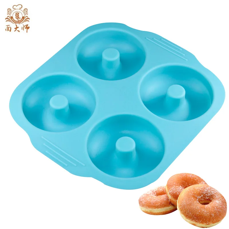 Bakerdream 4 Cavity Silicone Donut Baking Pan Non Stick Light Blue