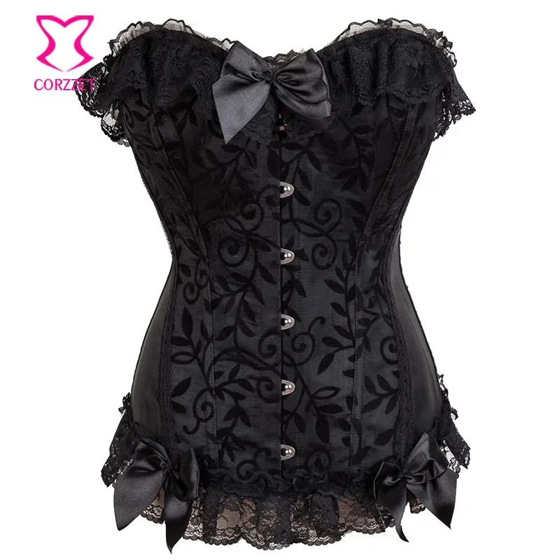 Victorian Corset Black Satin Lace Trim Corsets And Bustiers Gothic