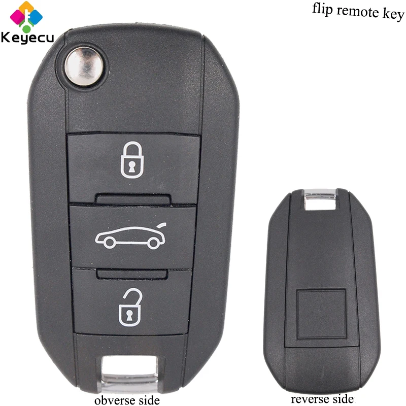 

KEYECU Replacement New Flip Remote Car Key - 3 Buttons & 433MHz Frequency & ID46 Chip - FOB for Peugeot 208 308 508 3008 5008