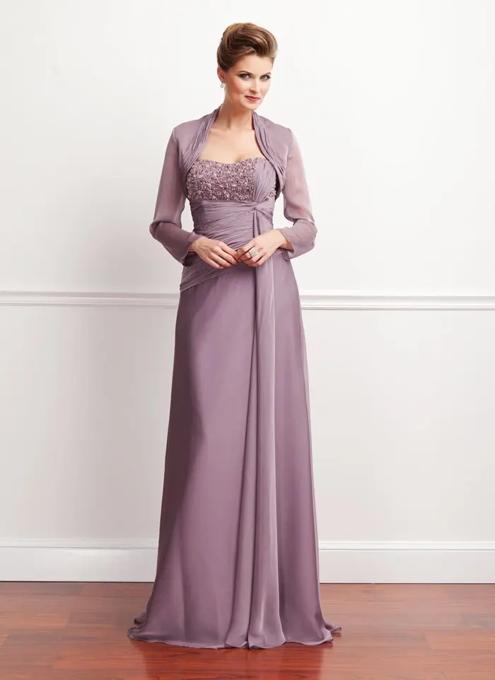 

75-7 Elegant Sweetheart Long Sleeve Formal Beadeds Mother Dress With Jacket