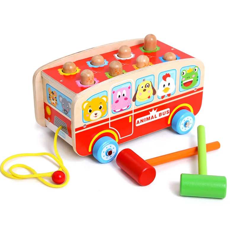 

2019 New Wooden Toys Enlightenment Percussion Toy Wooden Blocks Beat Hamster Colorful Tap Car Educational Toys Children Baby