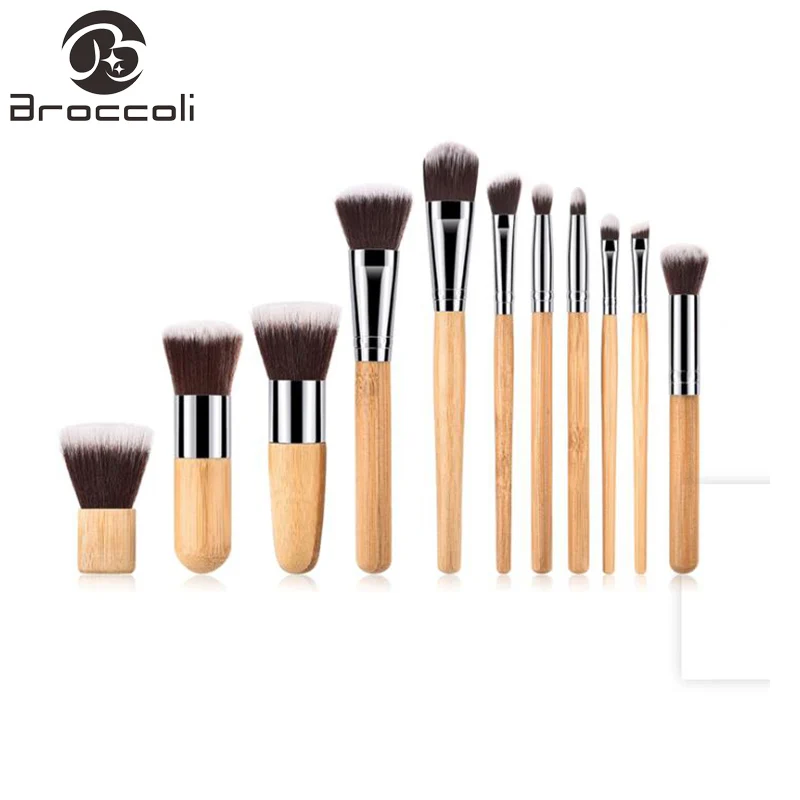 

Broccoli Beauty Makeup Brushes 11pcs Wood Handle for Powder Foundation Brush Eyeshadow Cosmetic Makeup Brushes Tool