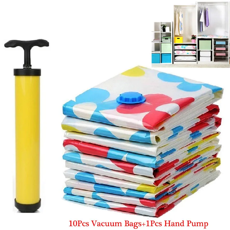 

11Pcs/Set Thickened Vacuum Storage Bag Waterproof Compressed Clothe Luggage Storage Bag with Hand Pump Space Saver Bag Organizer