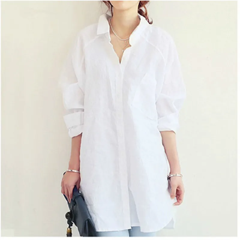 Hanyiren Women Shirt Long Sleeves Cotton Linen Tops For Office Work 2018 Autumn New Fashion Ladies Blouse Casual Loose Shirt Blouses